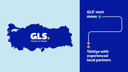 Map of Türkiye announcing GLS expansion through GLS Türkiye, strategic joint venture with experienced local partners in the parcel market